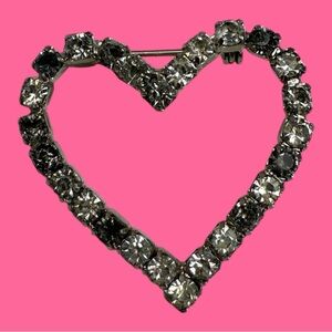 Vintage Rhinestones Silver Tone Heart Brooch Pin Valentine's Day